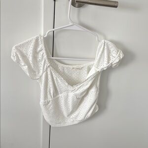 Aeropostale White Ruched Cap Sleeve Crop Blouse